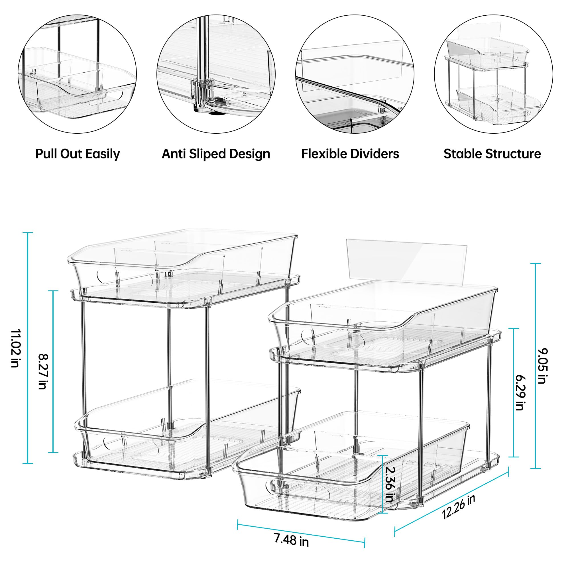 Stackable 2-Tier Pull-Out Cabinet Organizers