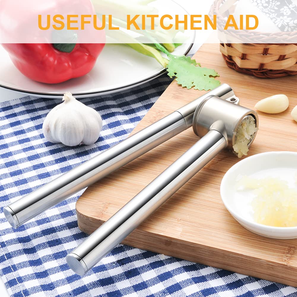 Stainless Steel Garlic Press Set with Peeler & Brush