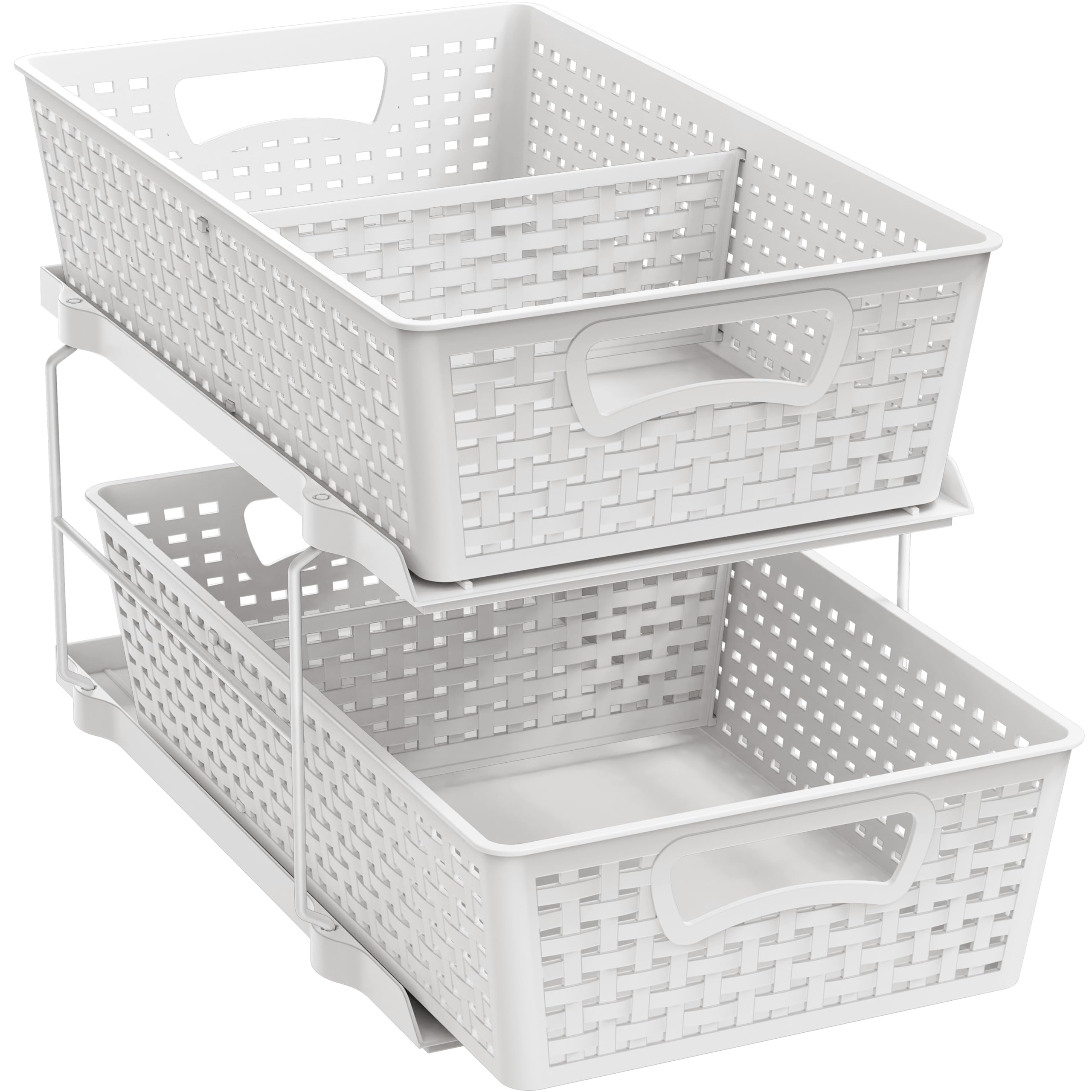 White Two-Tier Bathroom Organizer with Sliding Drawer