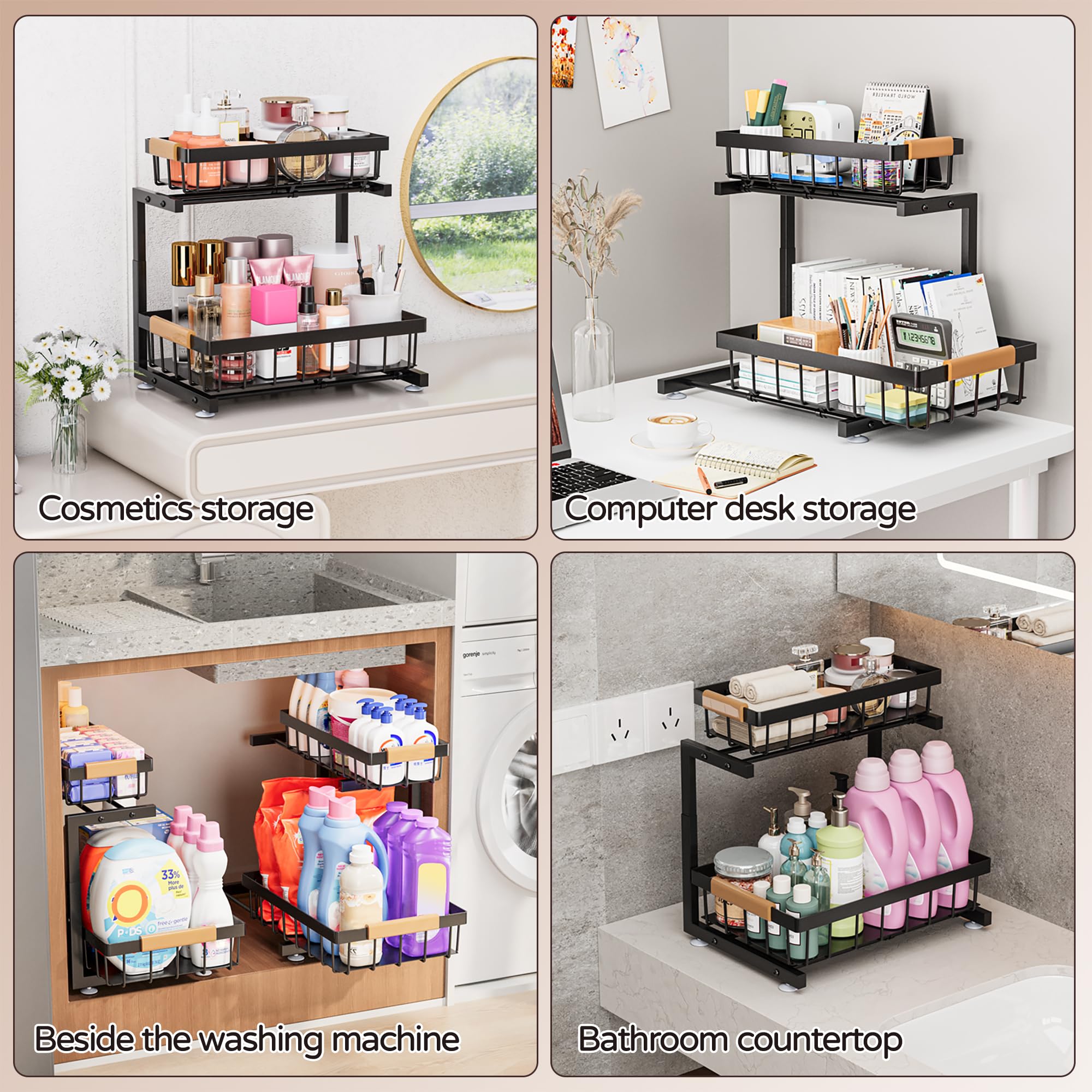 Two-Tier Adjustable Under-Sink Sliding Organizer
