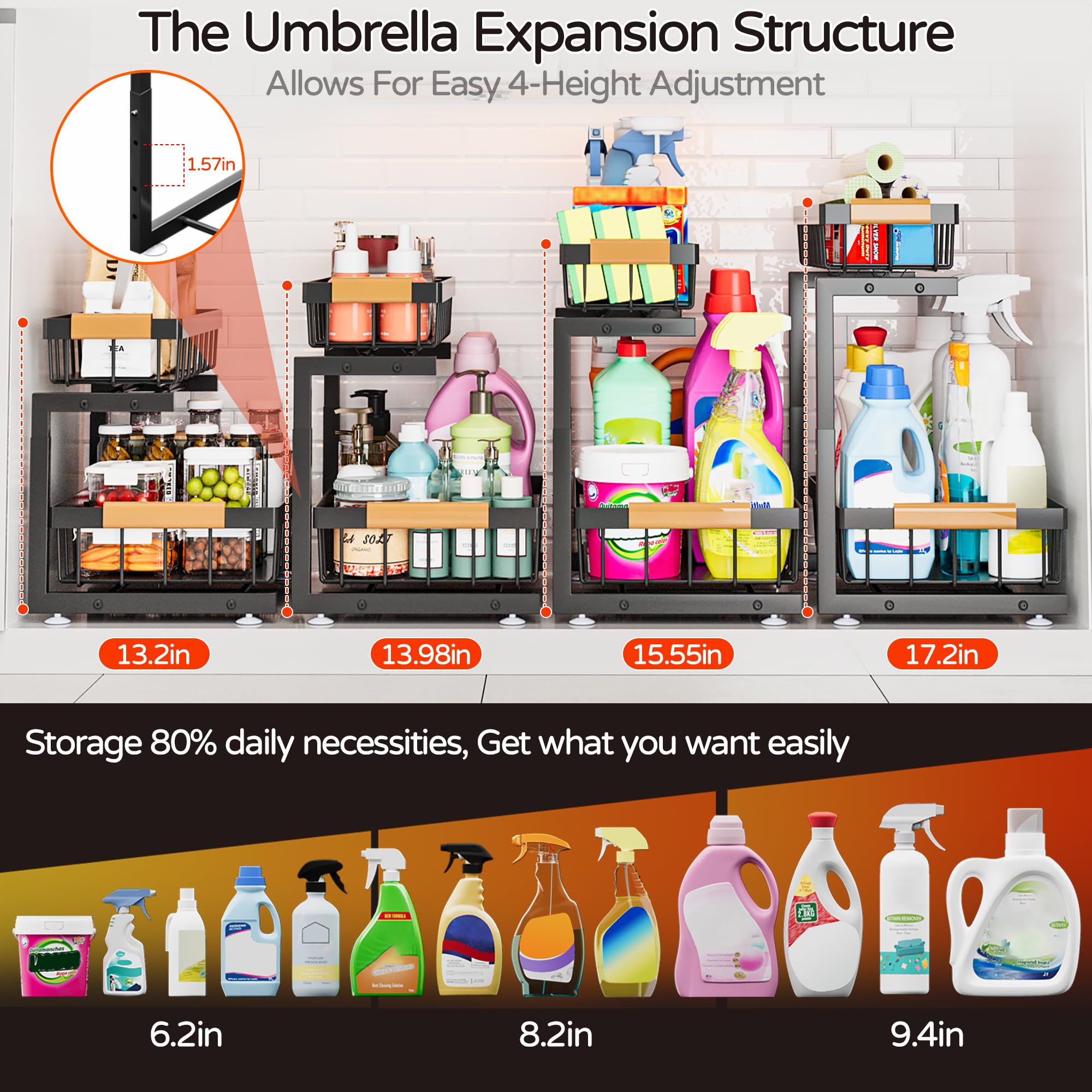Two-Tier Adjustable Under-Sink Sliding Organizer