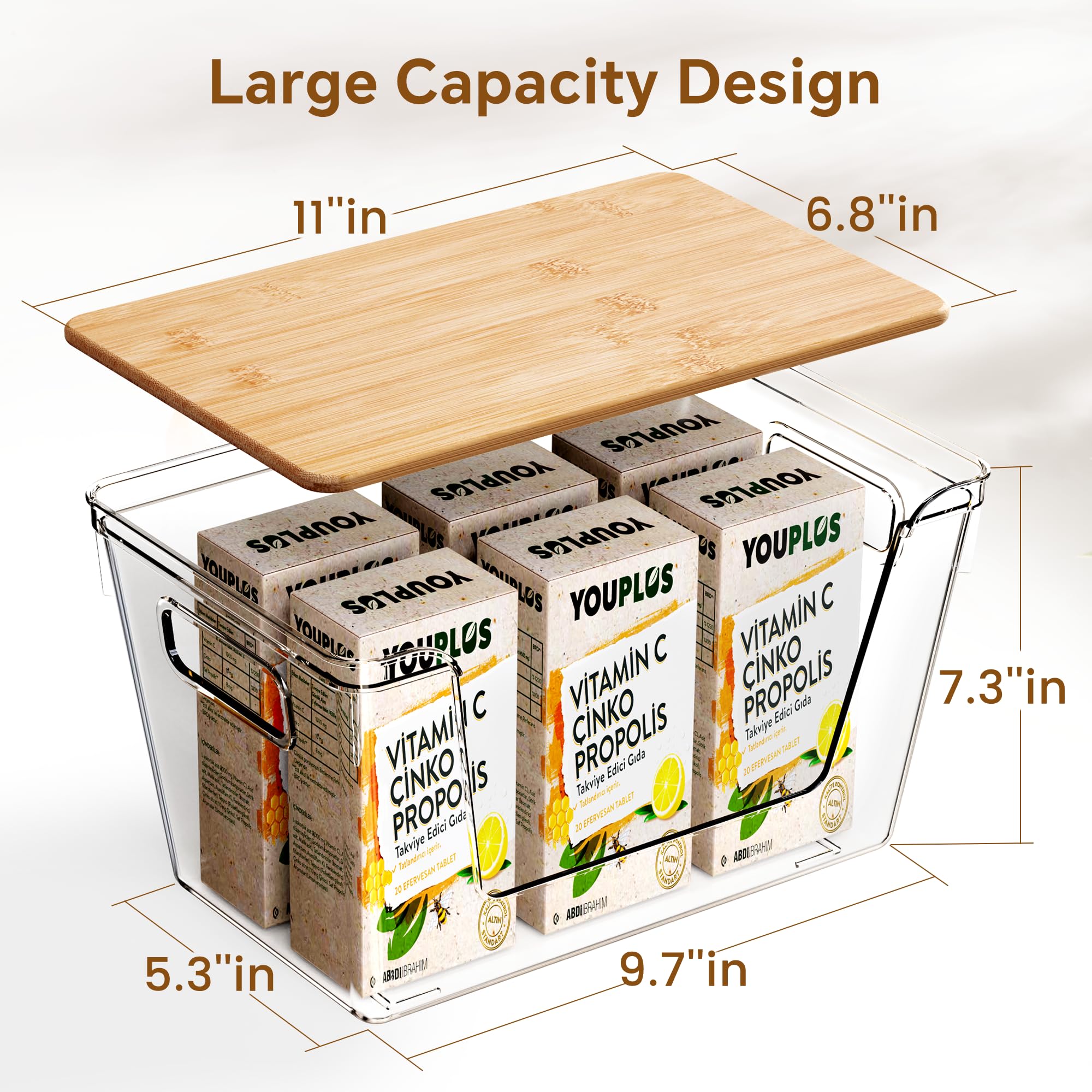 Stackable Clear Pantry Organizers with Bamboo Lids