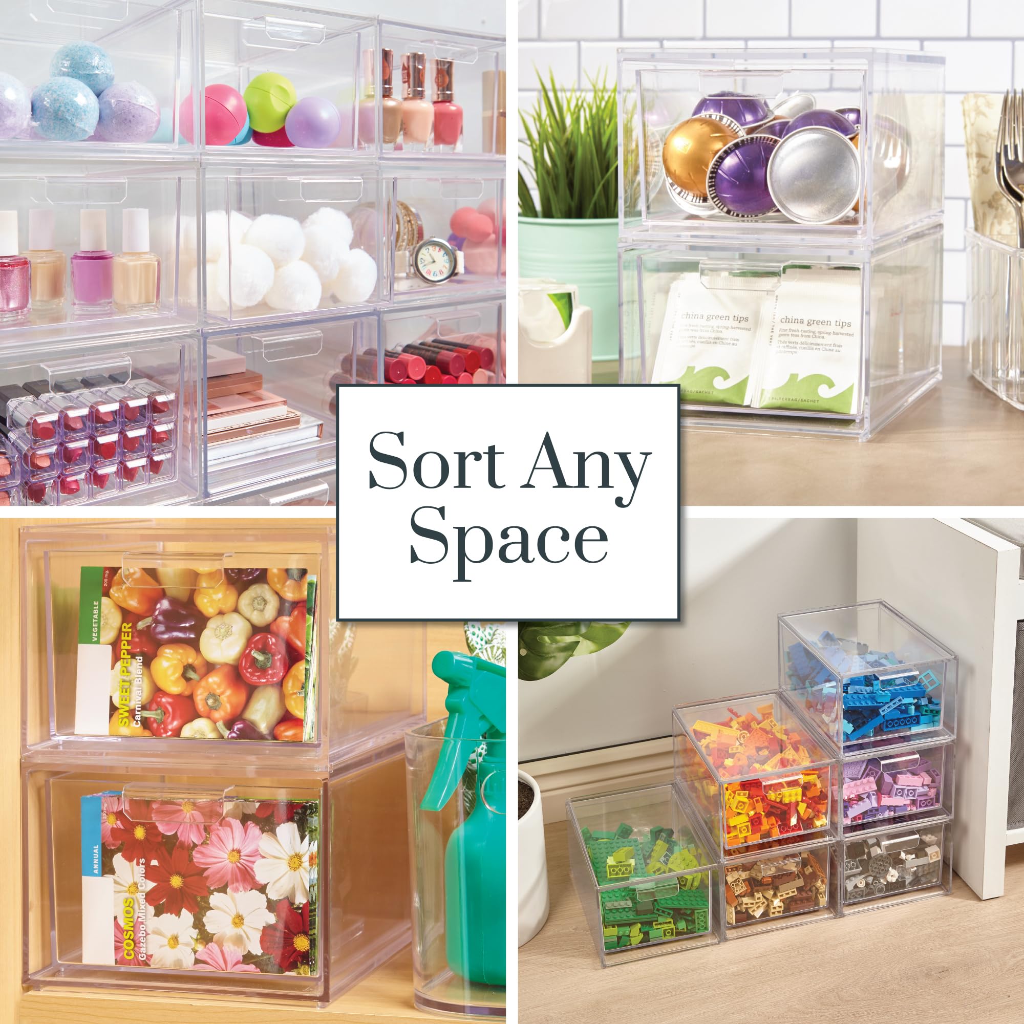 Clear Stackable Vanity Organizer Drawers