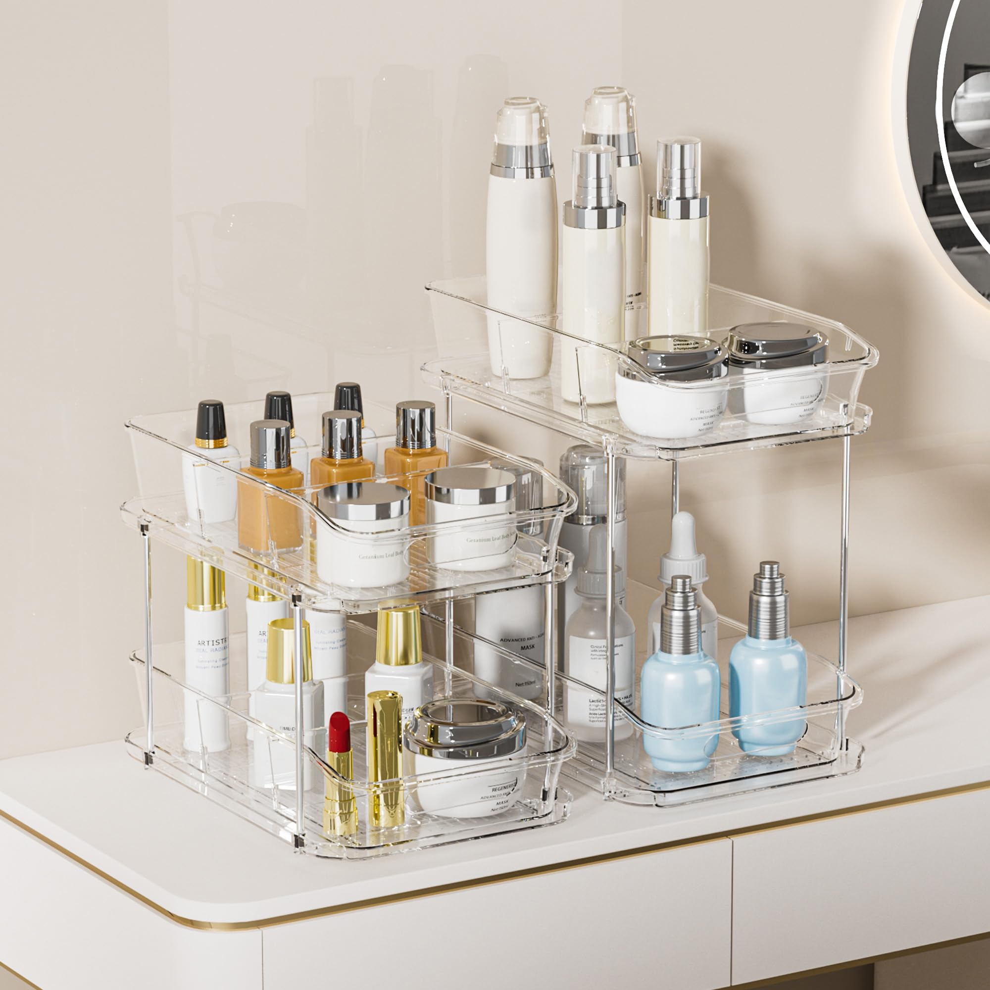 Stackable 2-Tier Pull-Out Cabinet Organizers