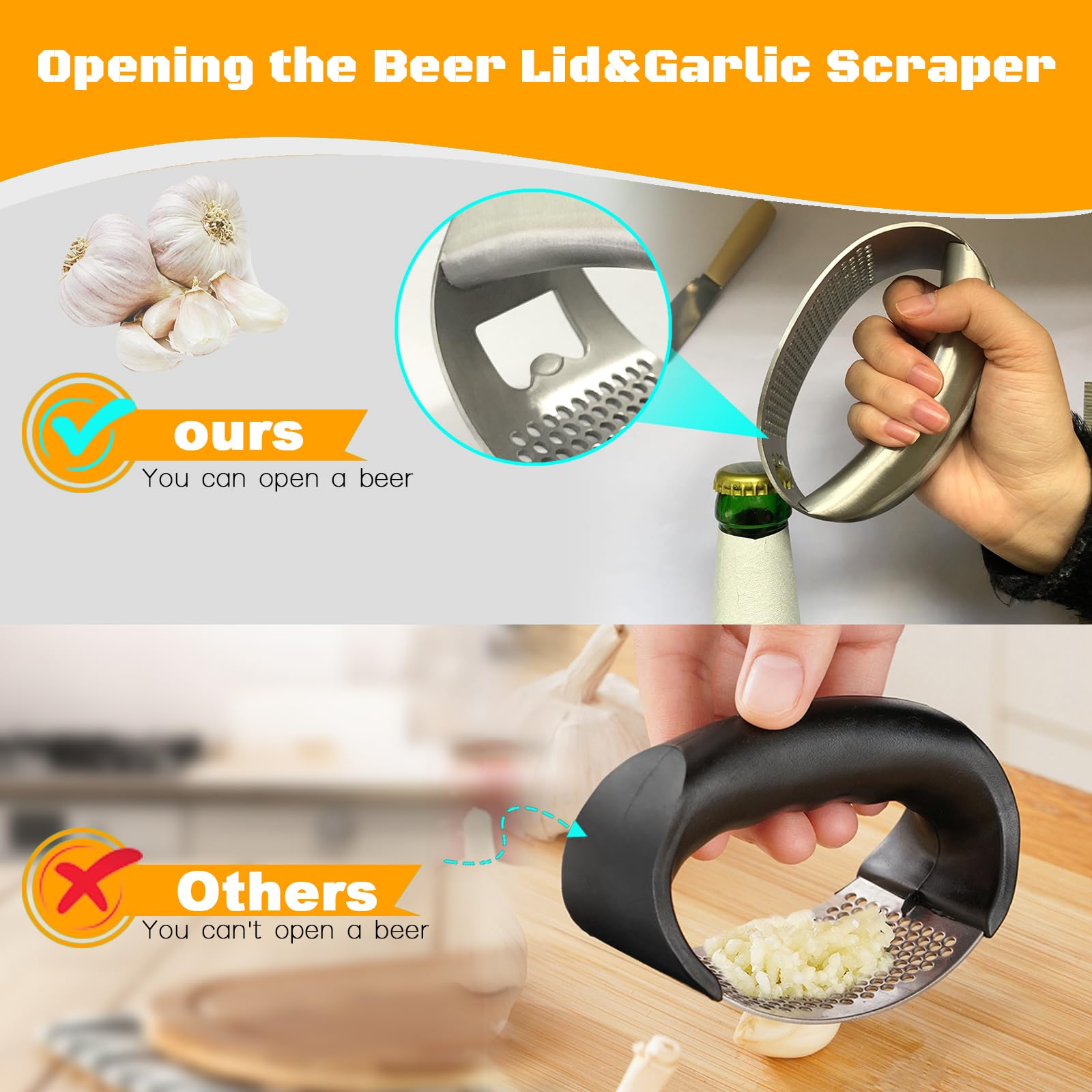 Premium Stainless Steel Garlic Press with Bottle Opener