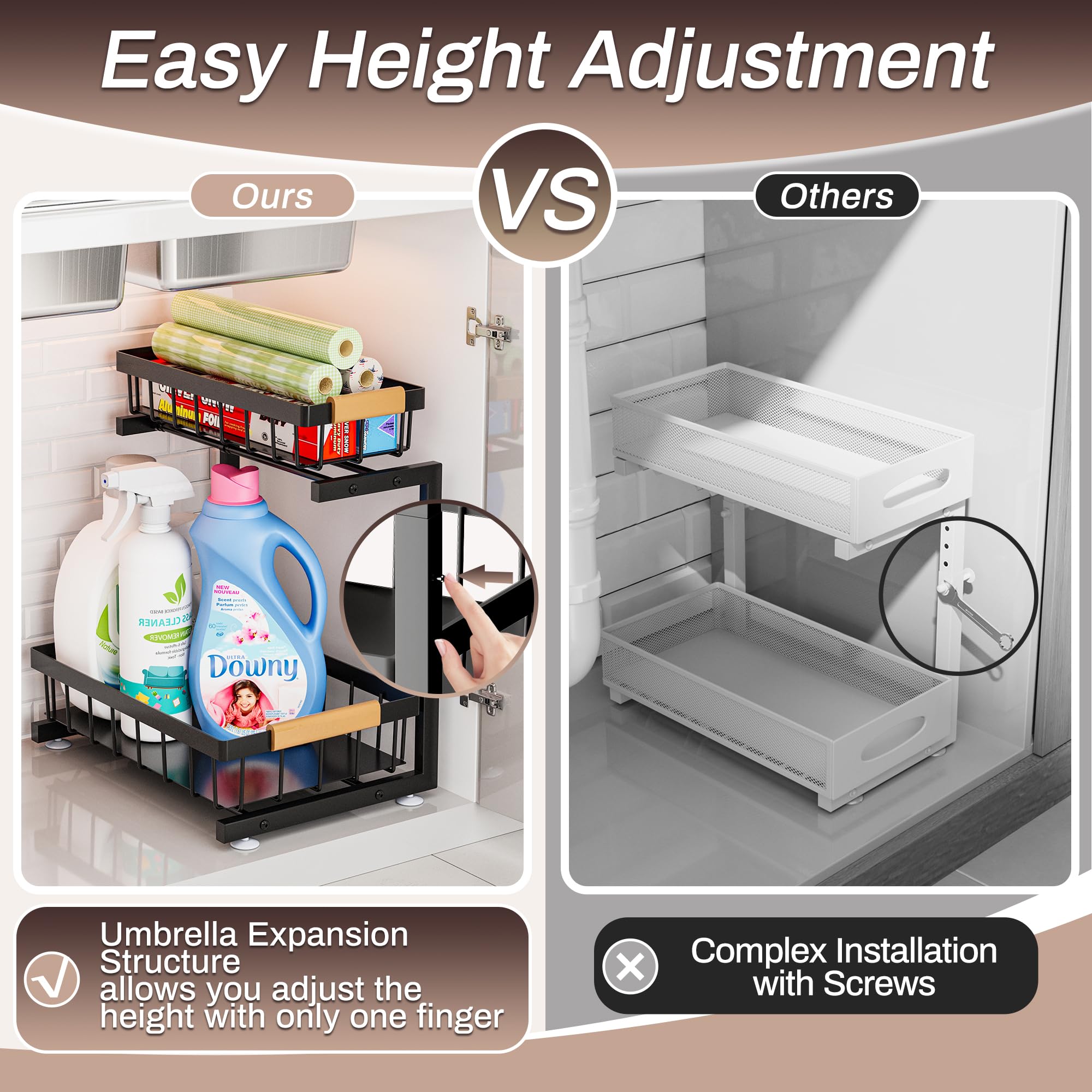 Two-Tier Adjustable Under-Sink Sliding Organizer