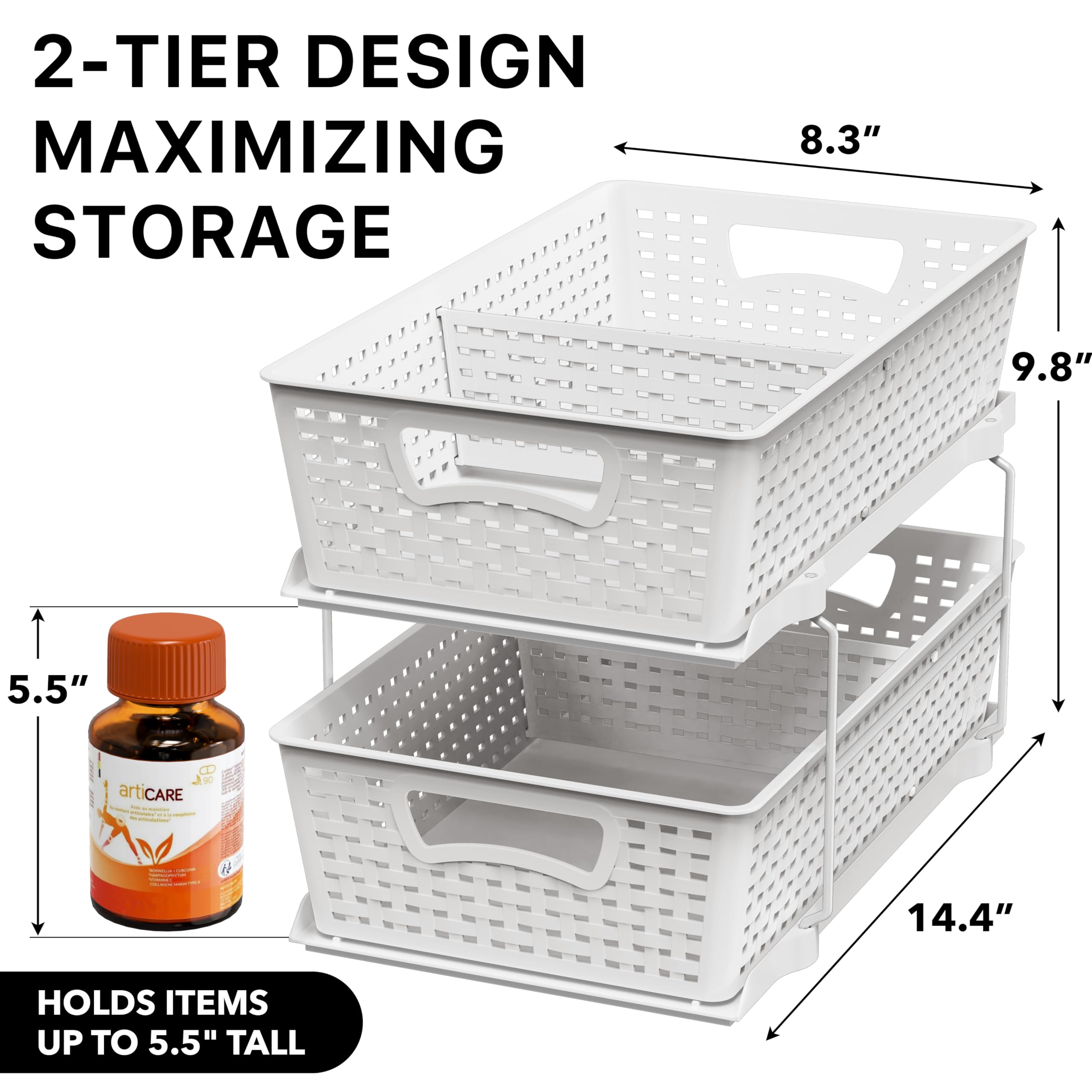White Two-Tier Bathroom Organizer with Sliding Drawer
