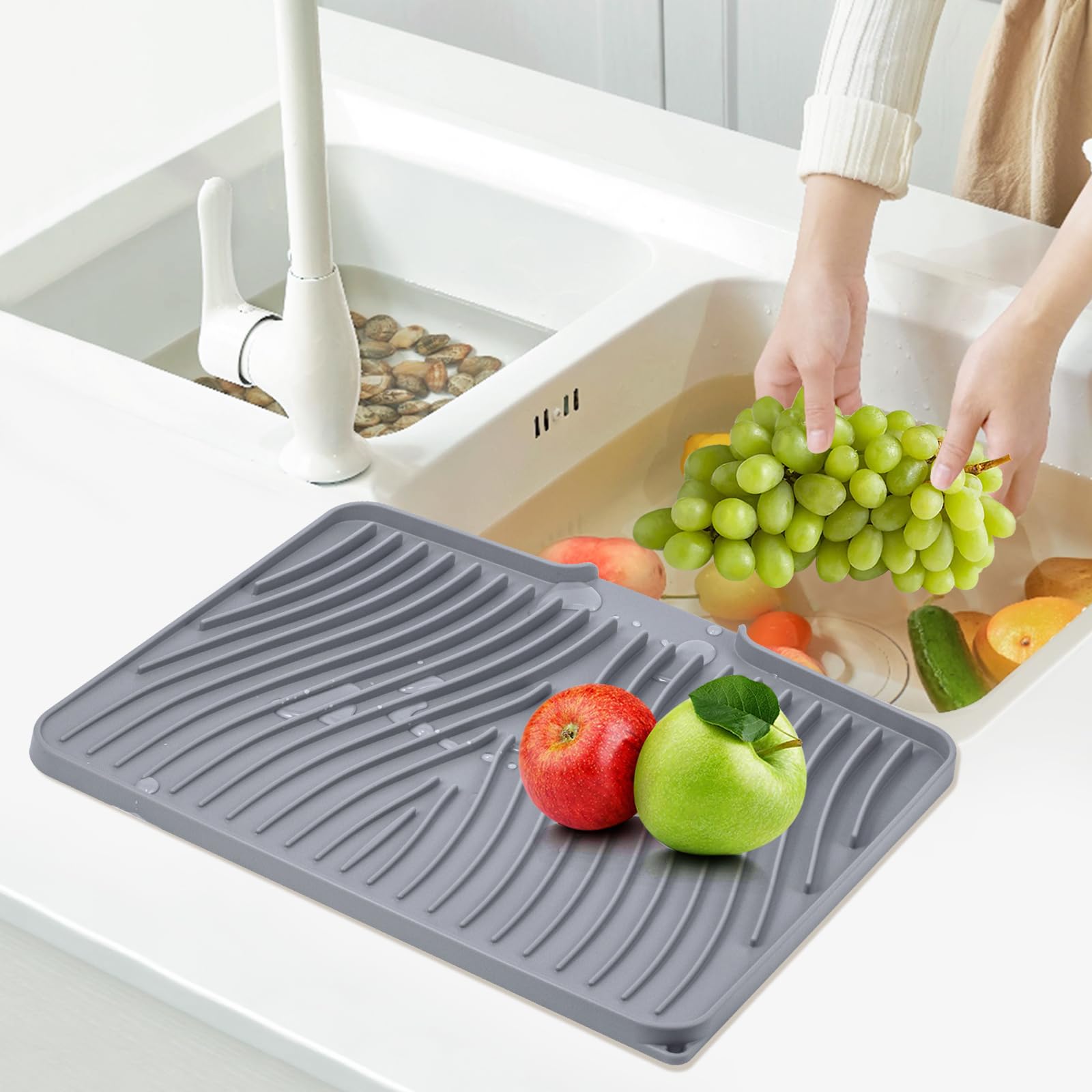 Premium Silicone Drying Mat with Integrated Drain