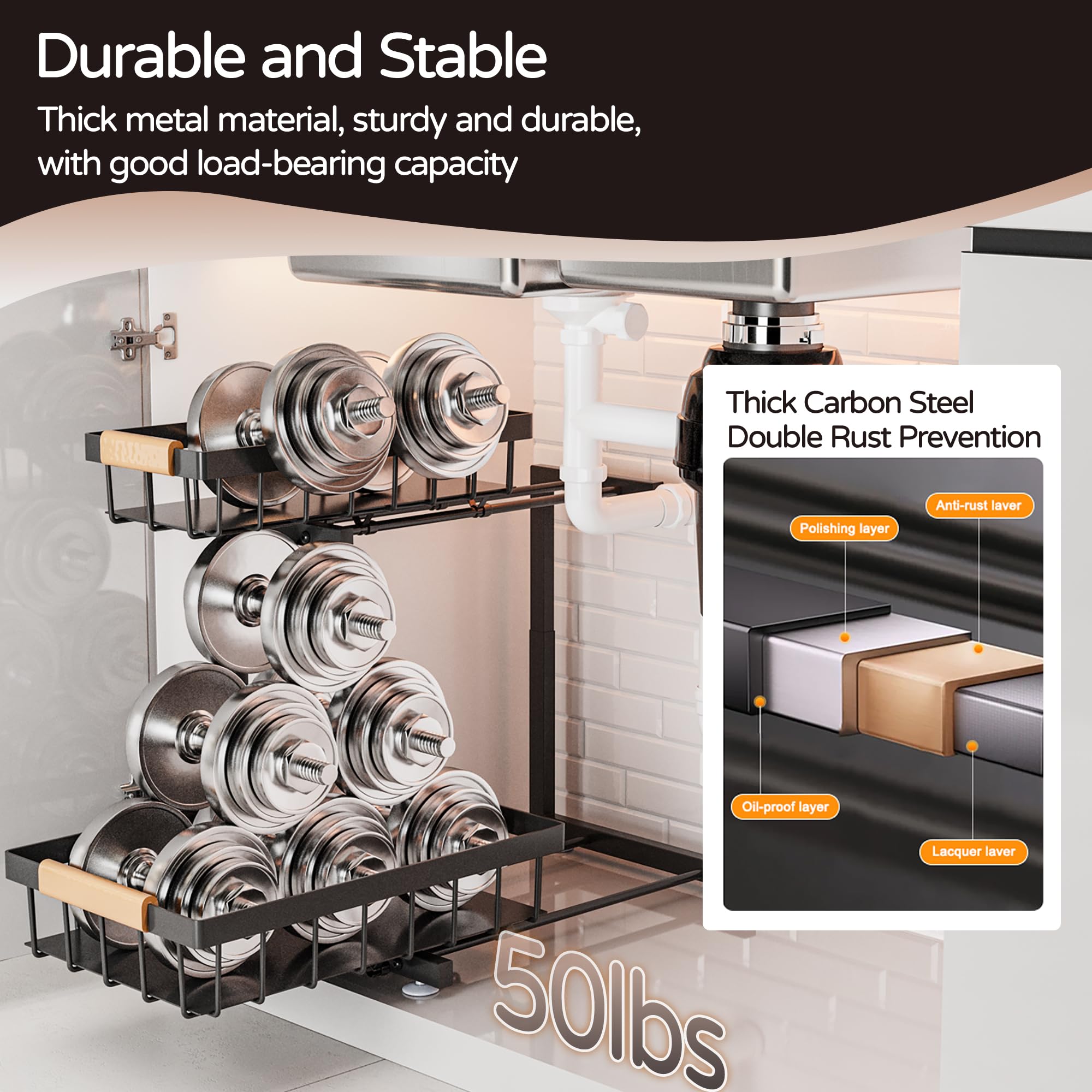 Two-Tier Adjustable Under-Sink Sliding Organizer