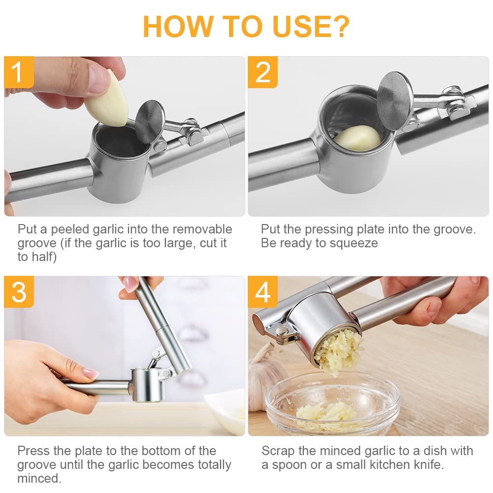 Stainless Steel Garlic Press Set with Peeler & Brush