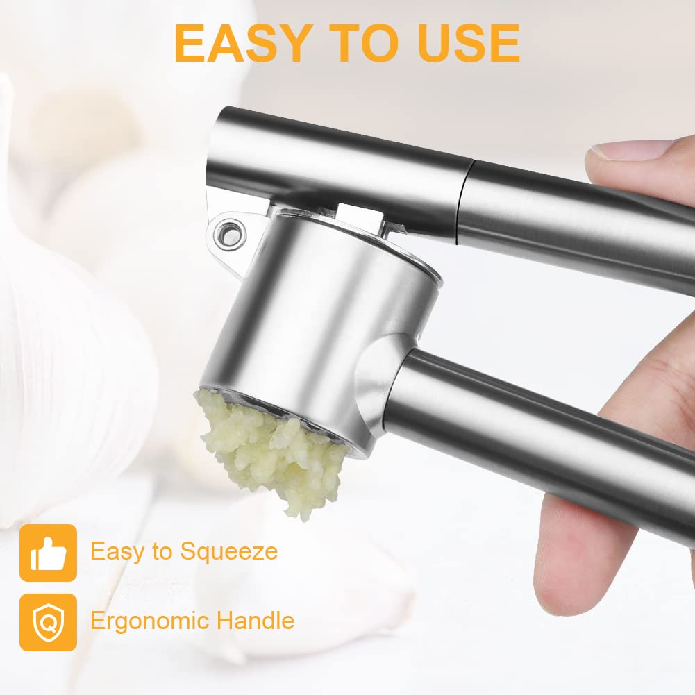 Stainless Steel Garlic Press Set with Peeler & Brush