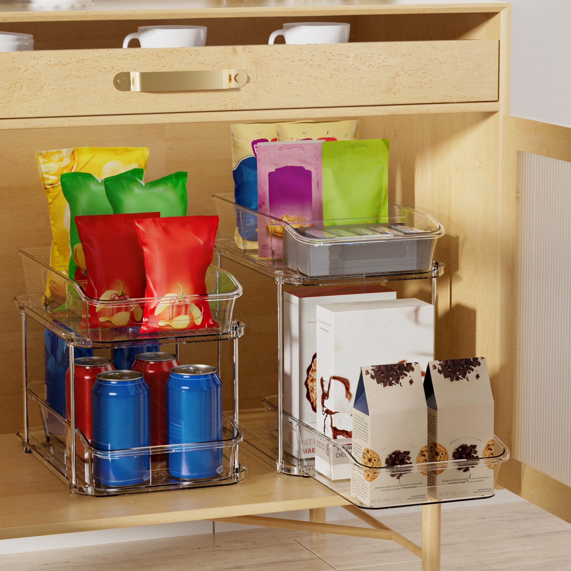 Stackable 2-Tier Pull-Out Cabinet Organizers