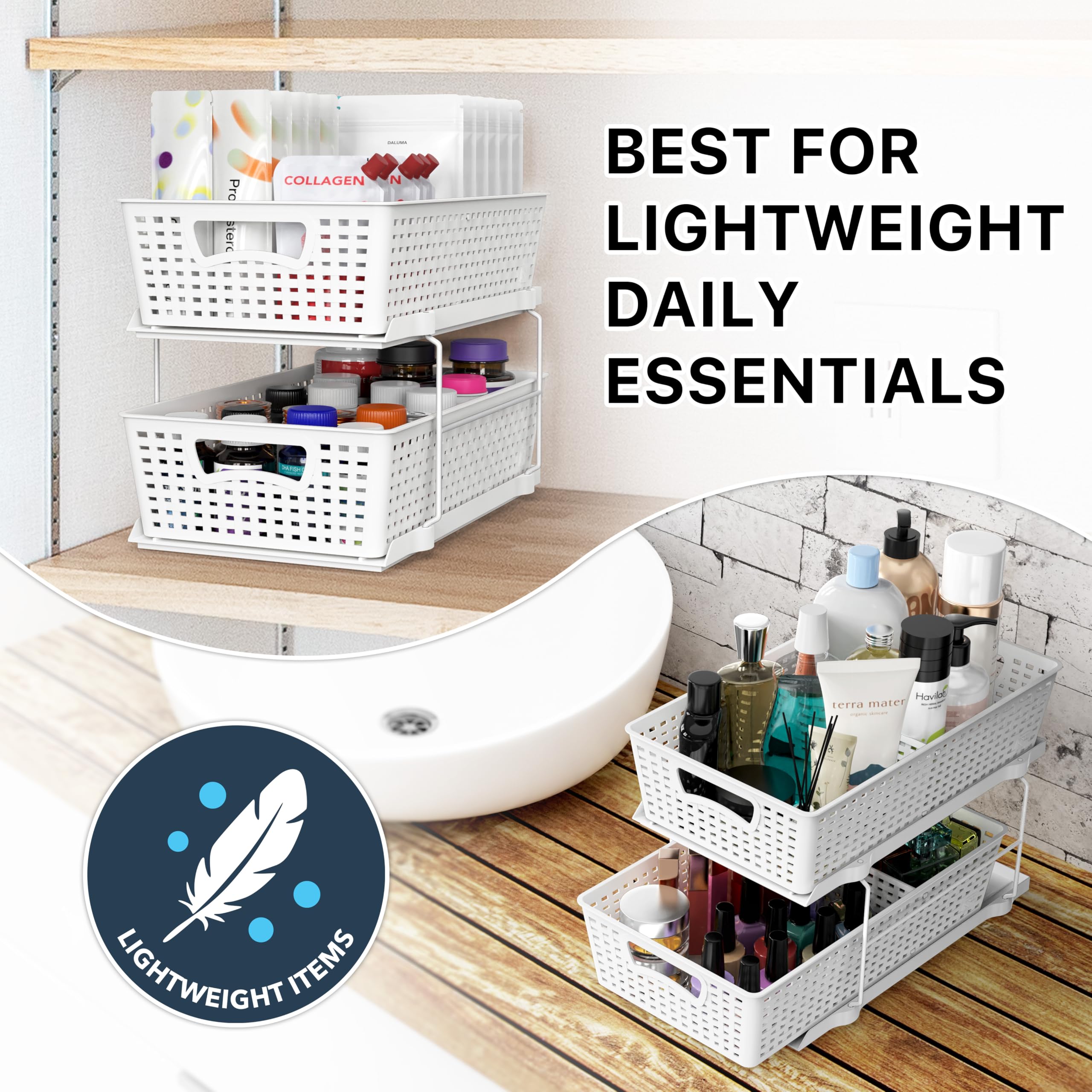 White Two-Tier Bathroom Organizer with Sliding Drawer