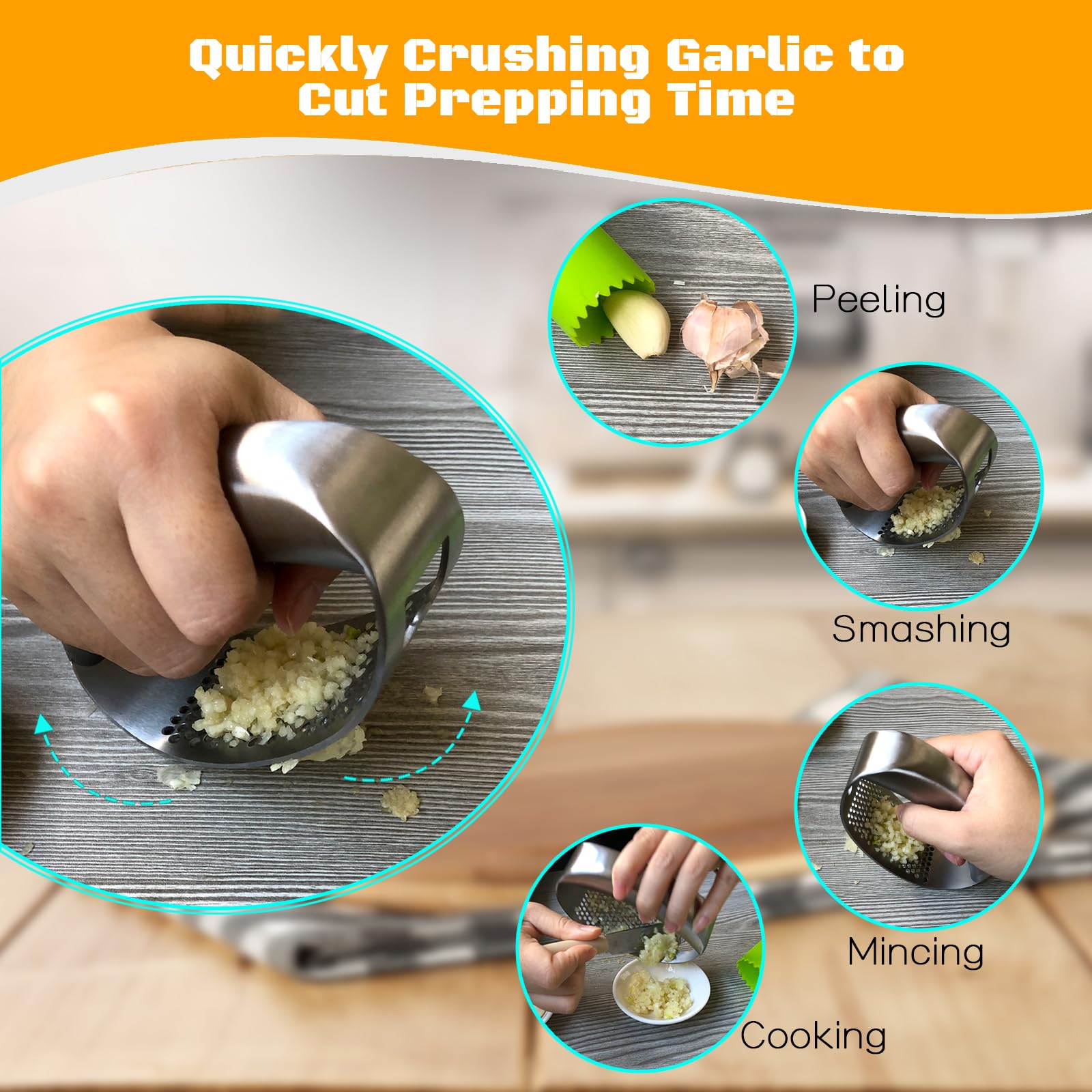 Premium Stainless Steel Garlic Press with Bottle Opener