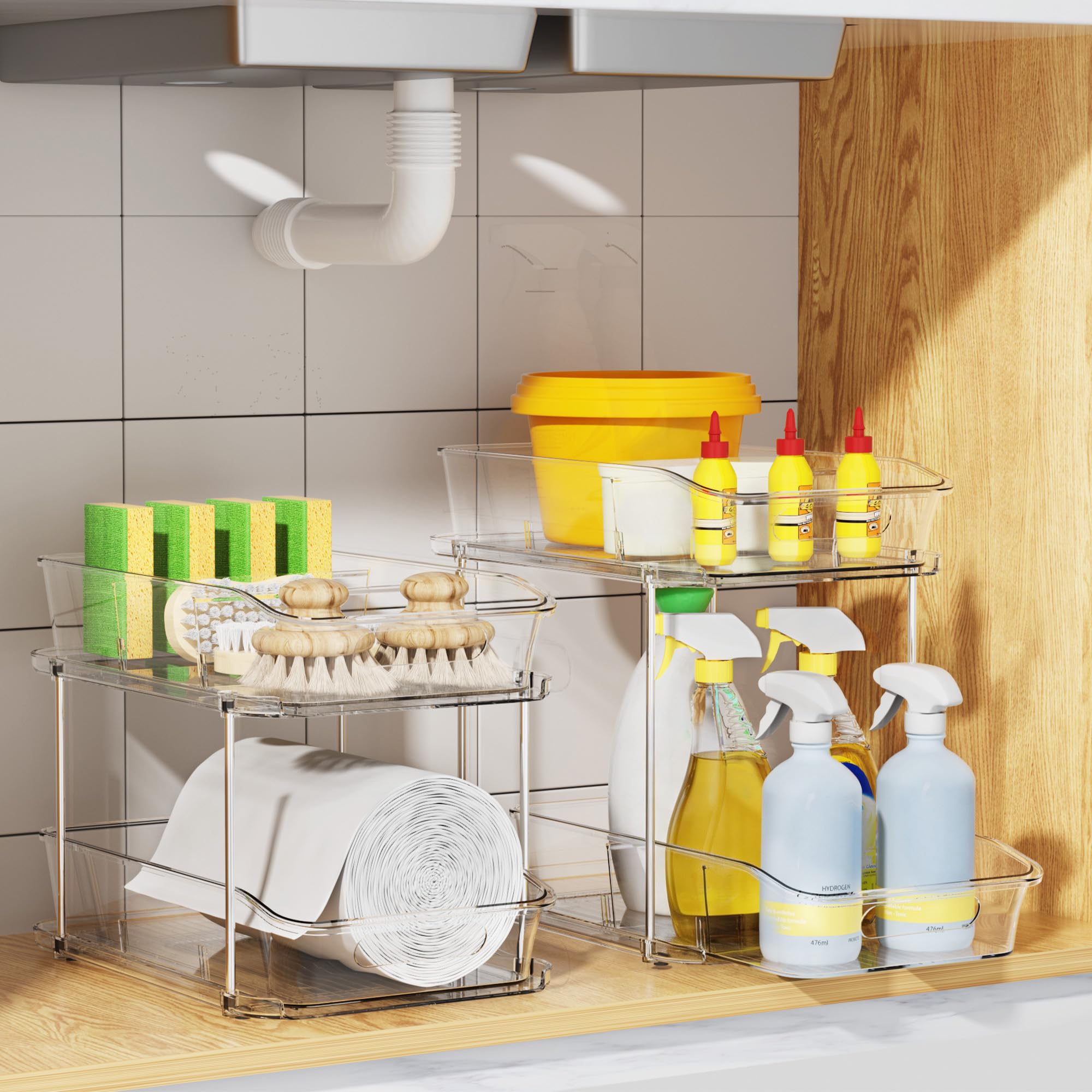 Stackable 2-Tier Pull-Out Cabinet Organizers