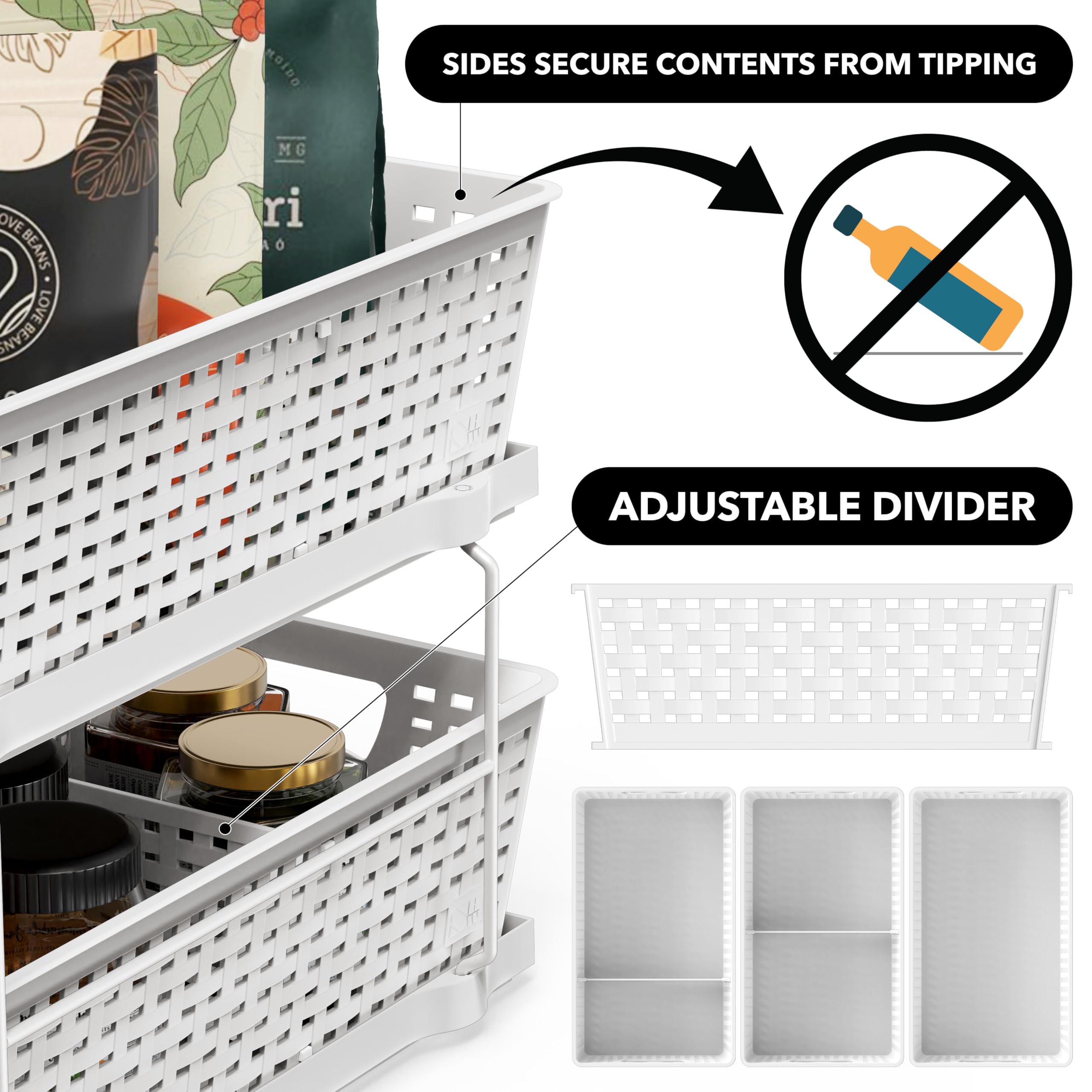 White Two-Tier Bathroom Organizer with Sliding Drawer