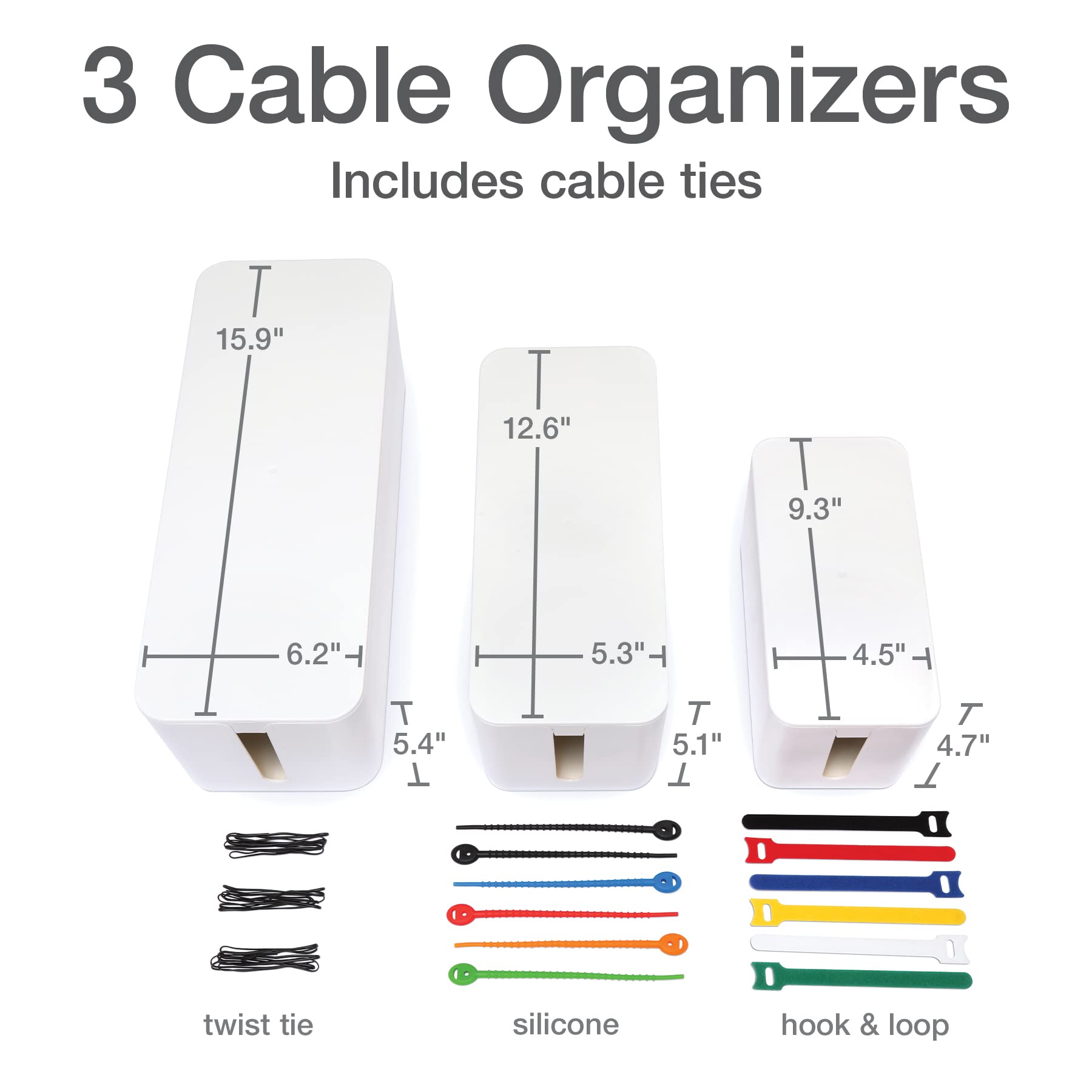 White Cable Management Boxes, Set of Three Sizes