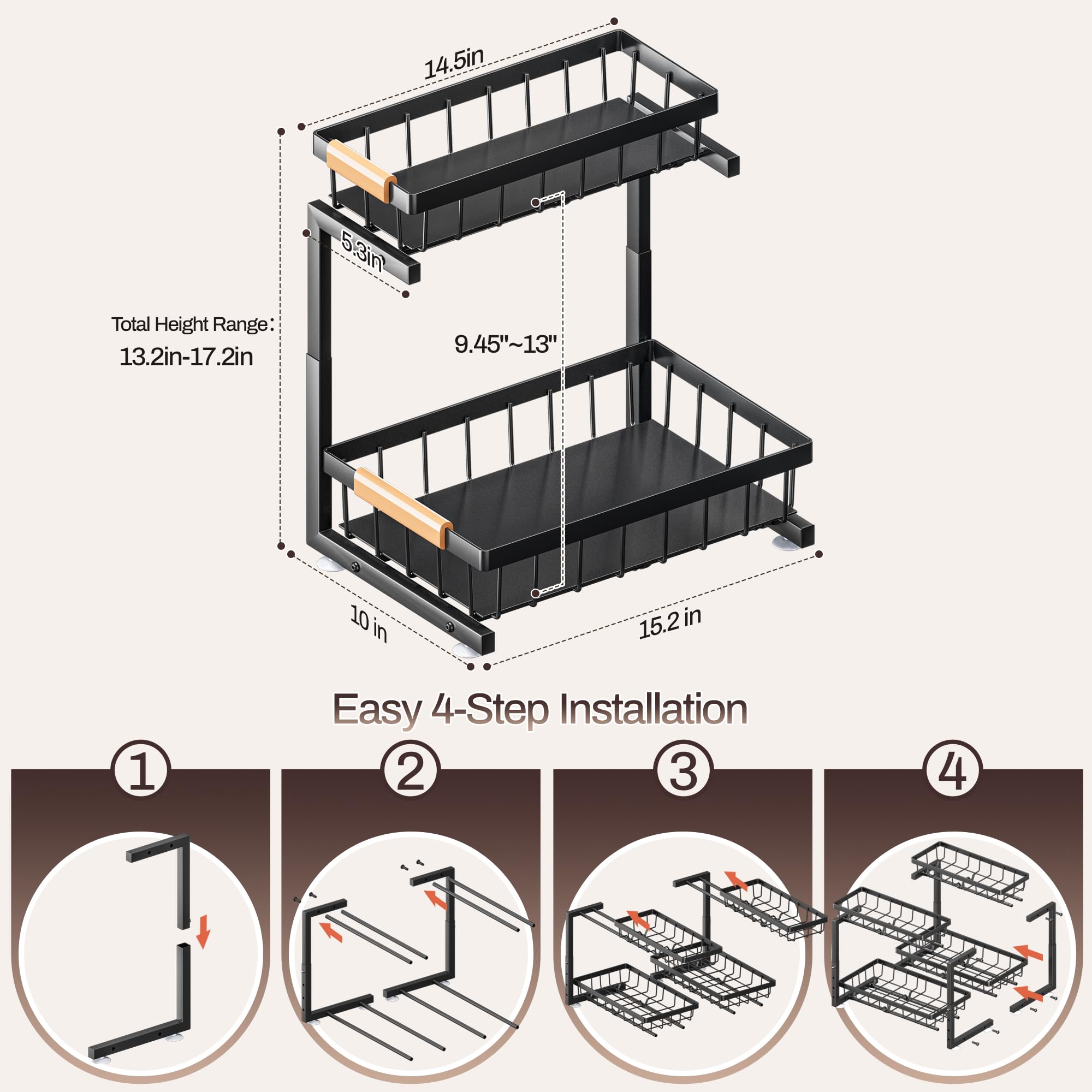 Two-Tier Adjustable Under-Sink Sliding Organizer