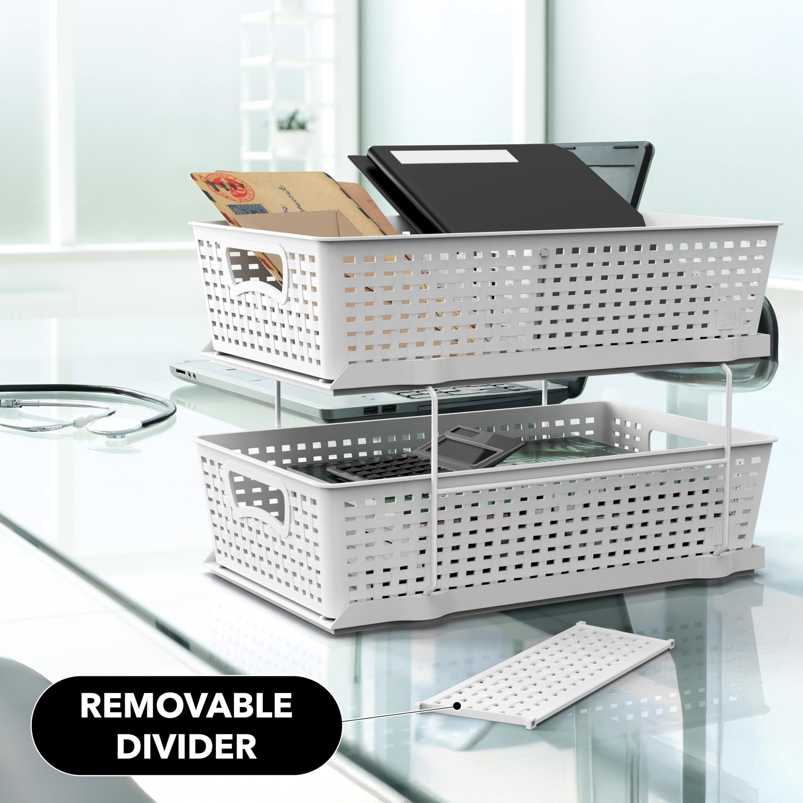 White Two-Tier Bathroom Organizer with Sliding Drawer