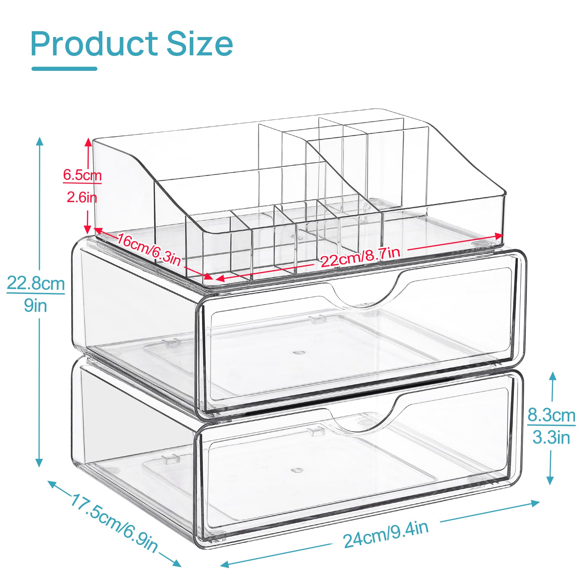 Clear 3-Tier Cosmetic Organizer with Drawer