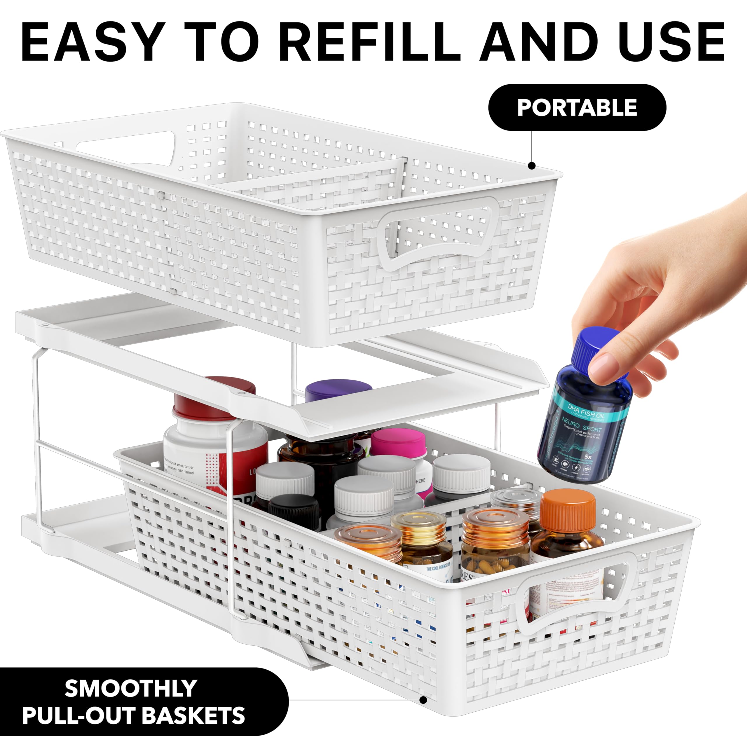 White Two-Tier Bathroom Organizer with Sliding Drawer