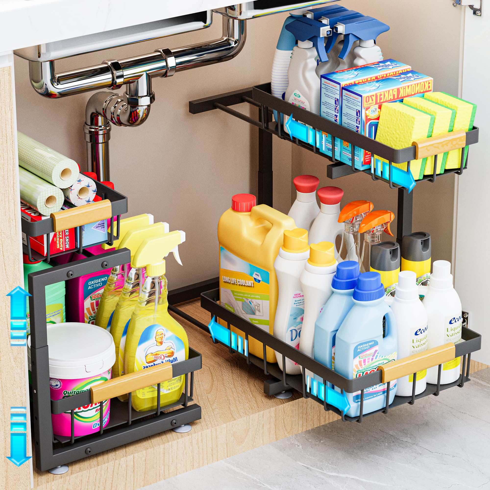 Two-Tier Adjustable Under-Sink Sliding Organizer