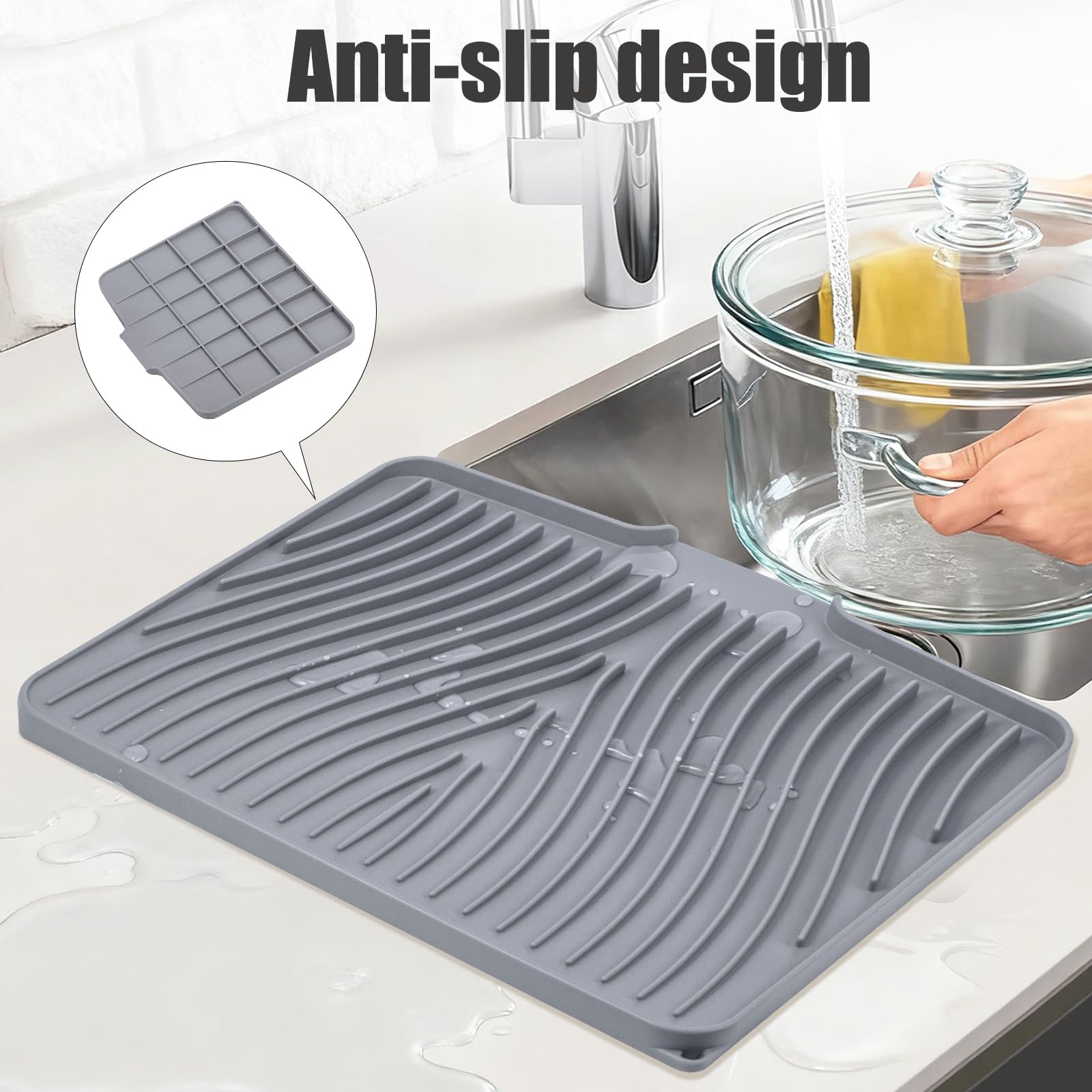 Premium Silicone Drying Mat with Integrated Drain