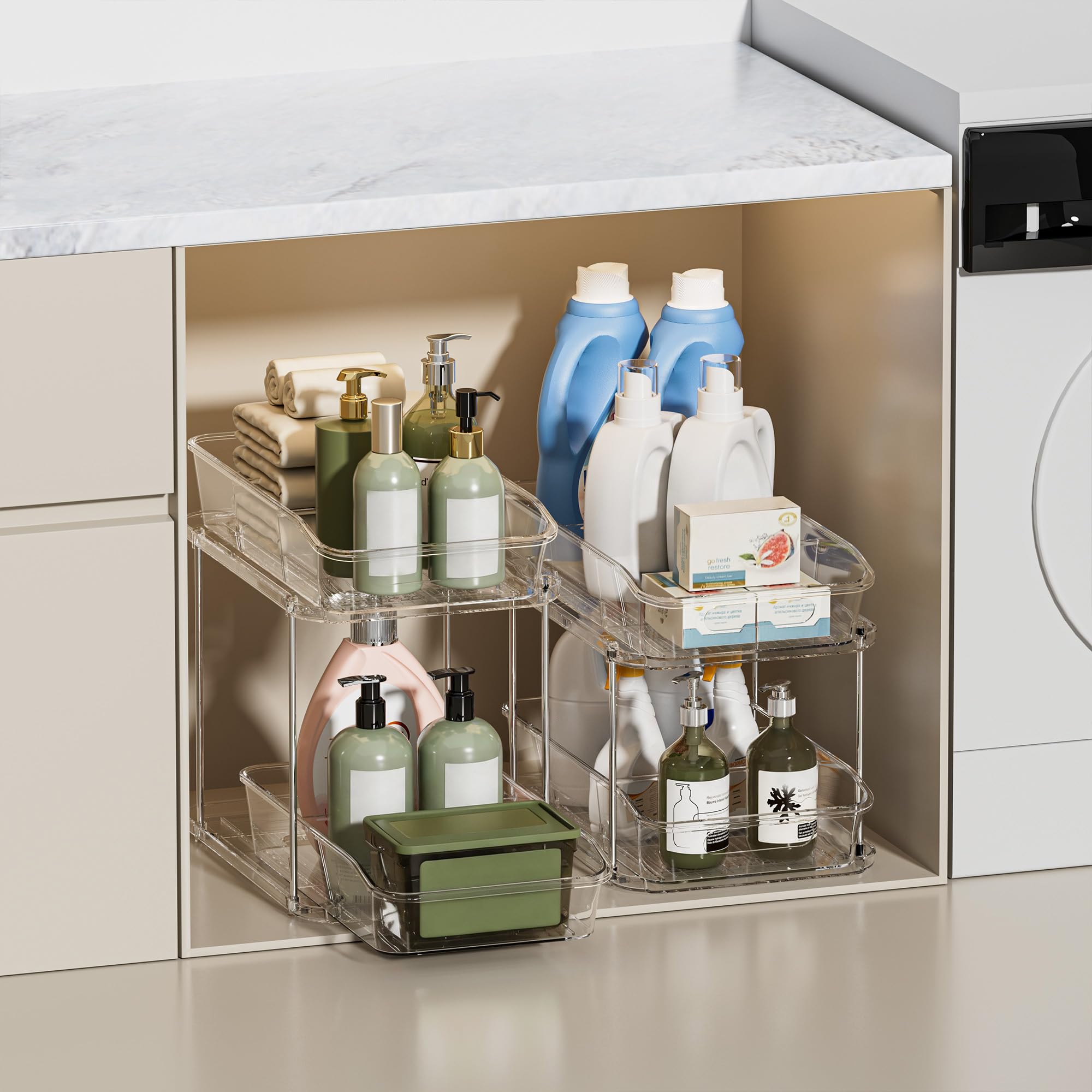 Stackable 2-Tier Pull-Out Cabinet Organizers