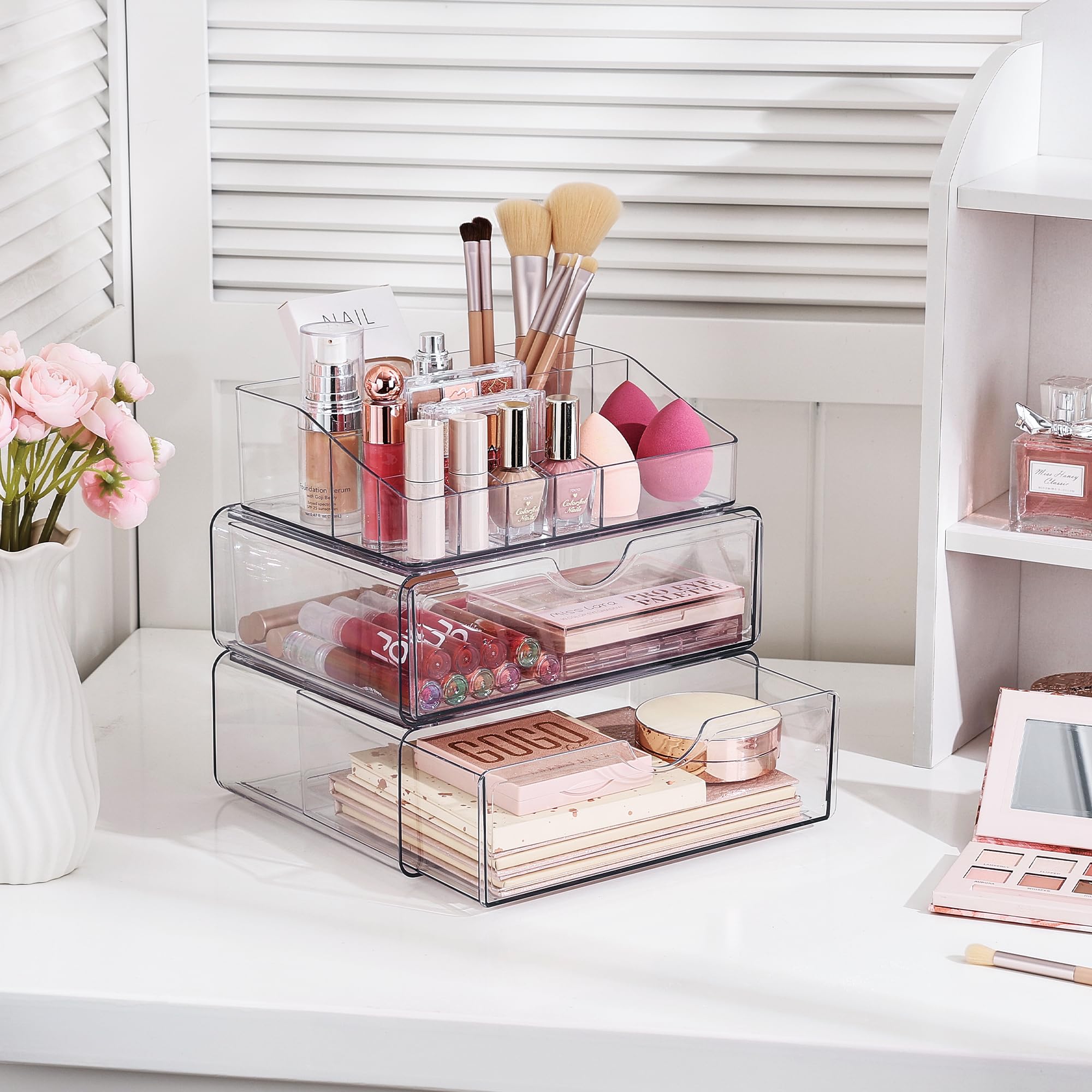 Clear 3-Tier Cosmetic Organizer with Drawer