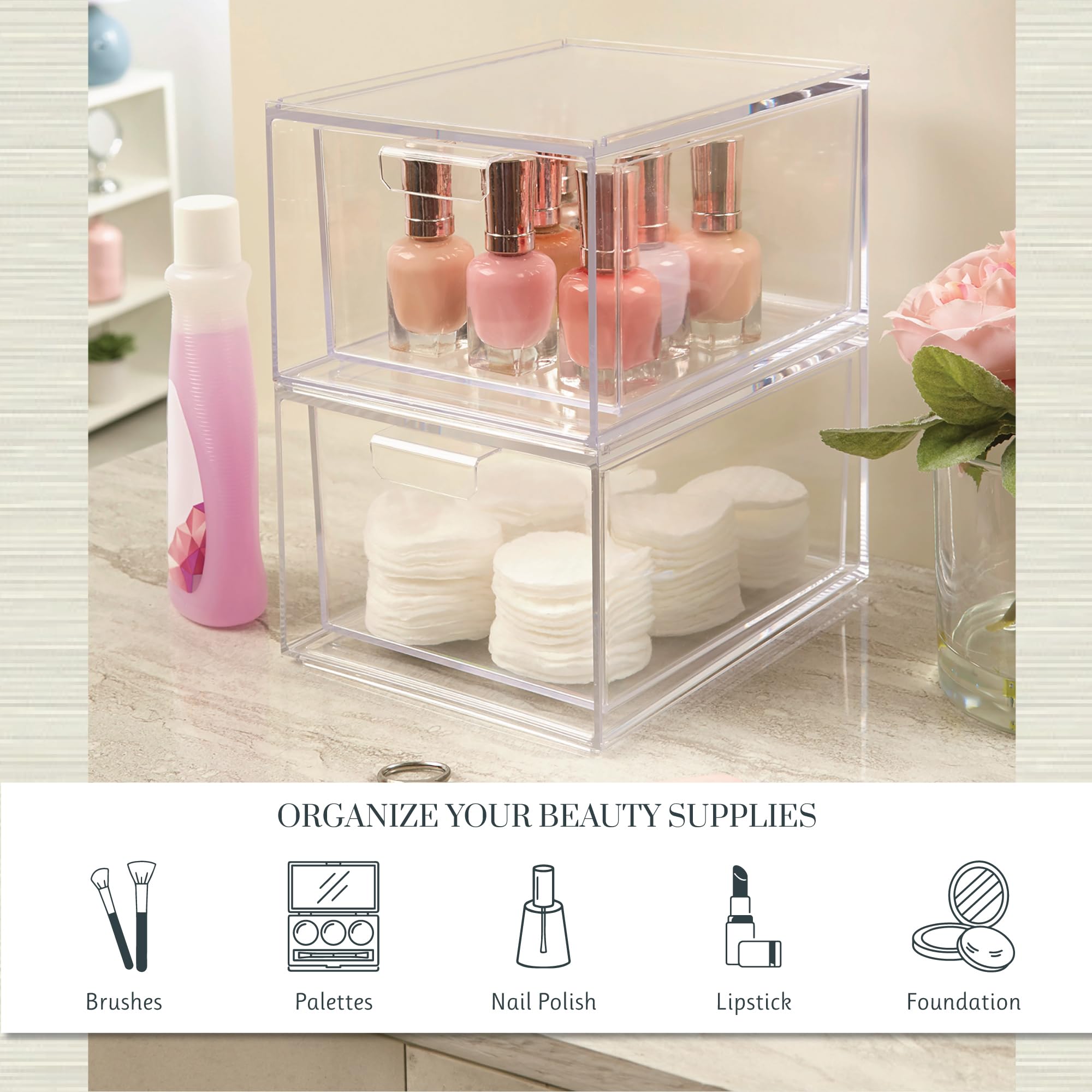 Clear Stackable Vanity Organizer Drawers