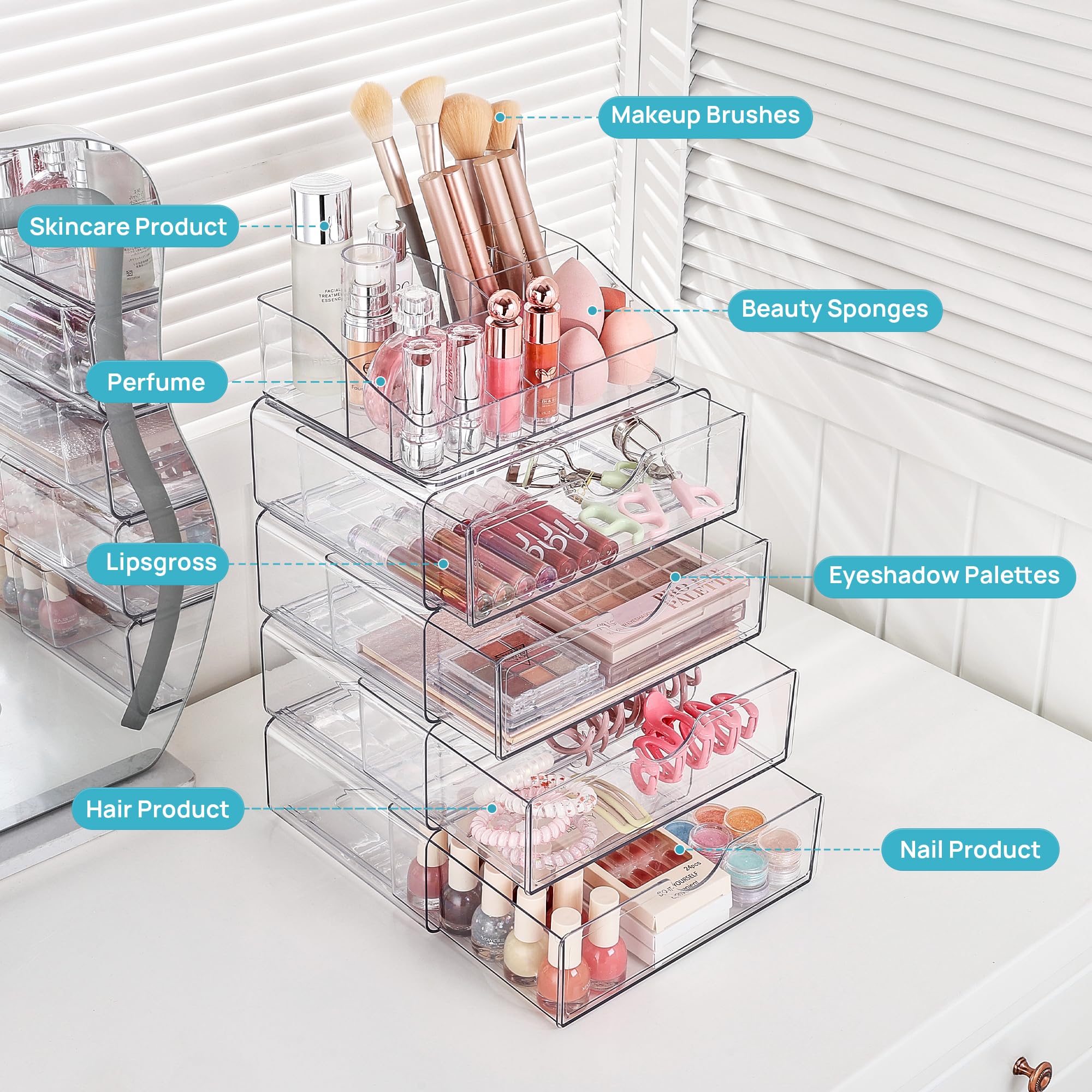 Clear 3-Tier Cosmetic Organizer with Drawer
