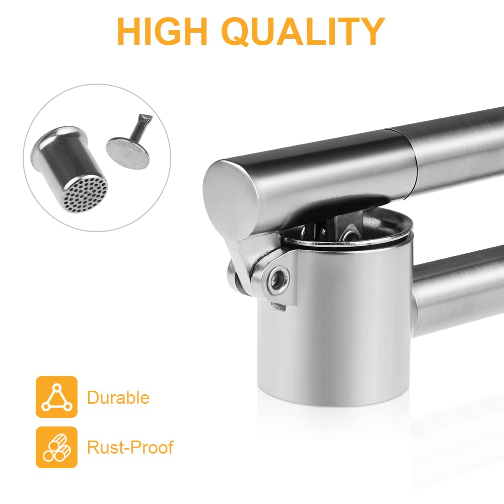 Stainless Steel Garlic Press Set with Peeler & Brush