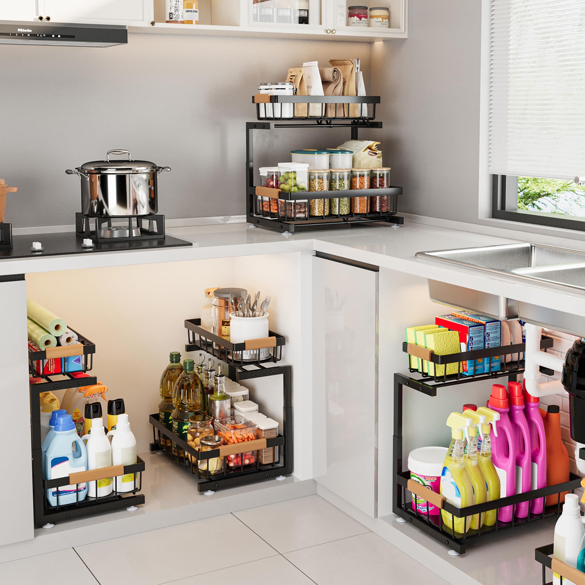 Two-Tier Adjustable Under-Sink Sliding Organizer