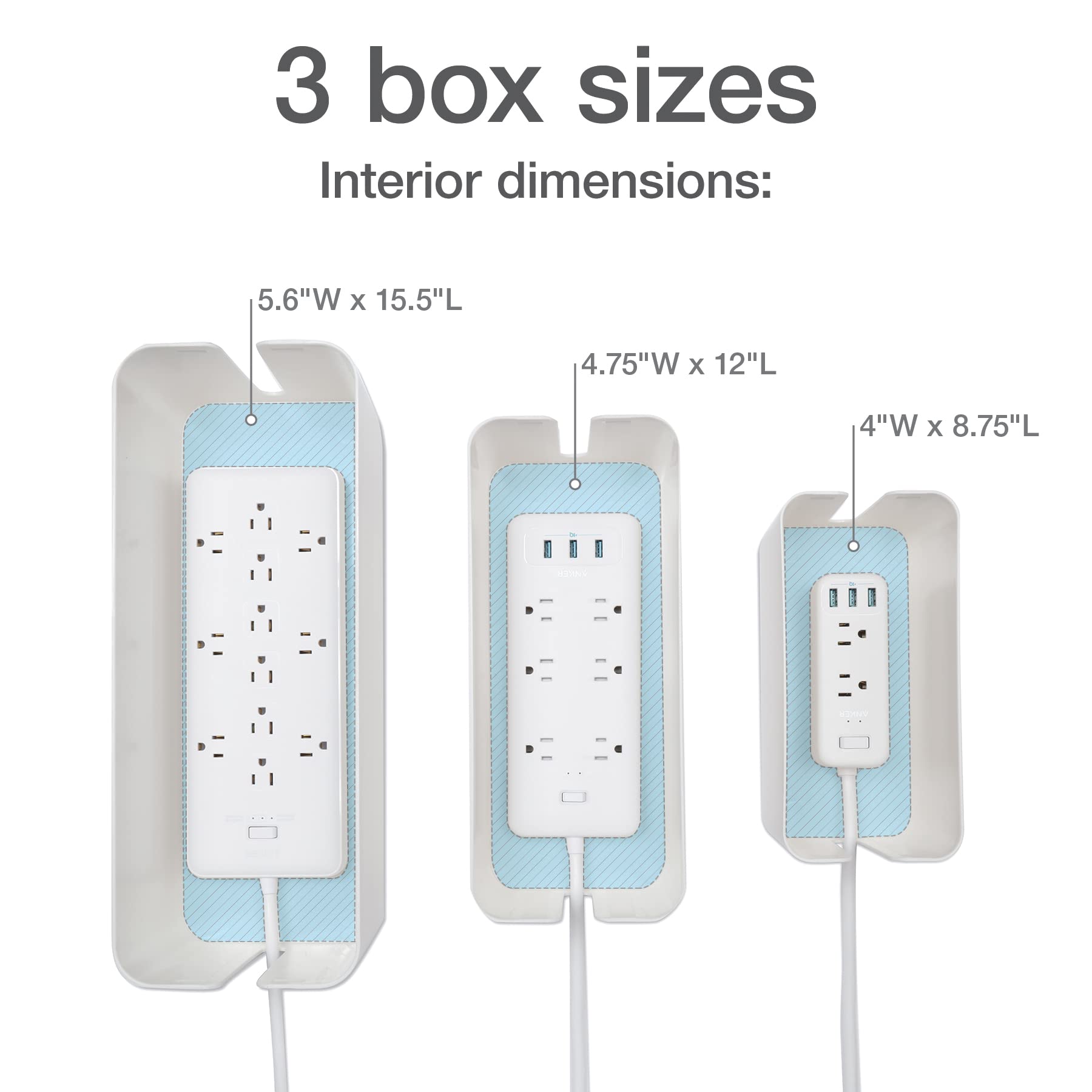 White Cable Management Boxes, Set of Three Sizes