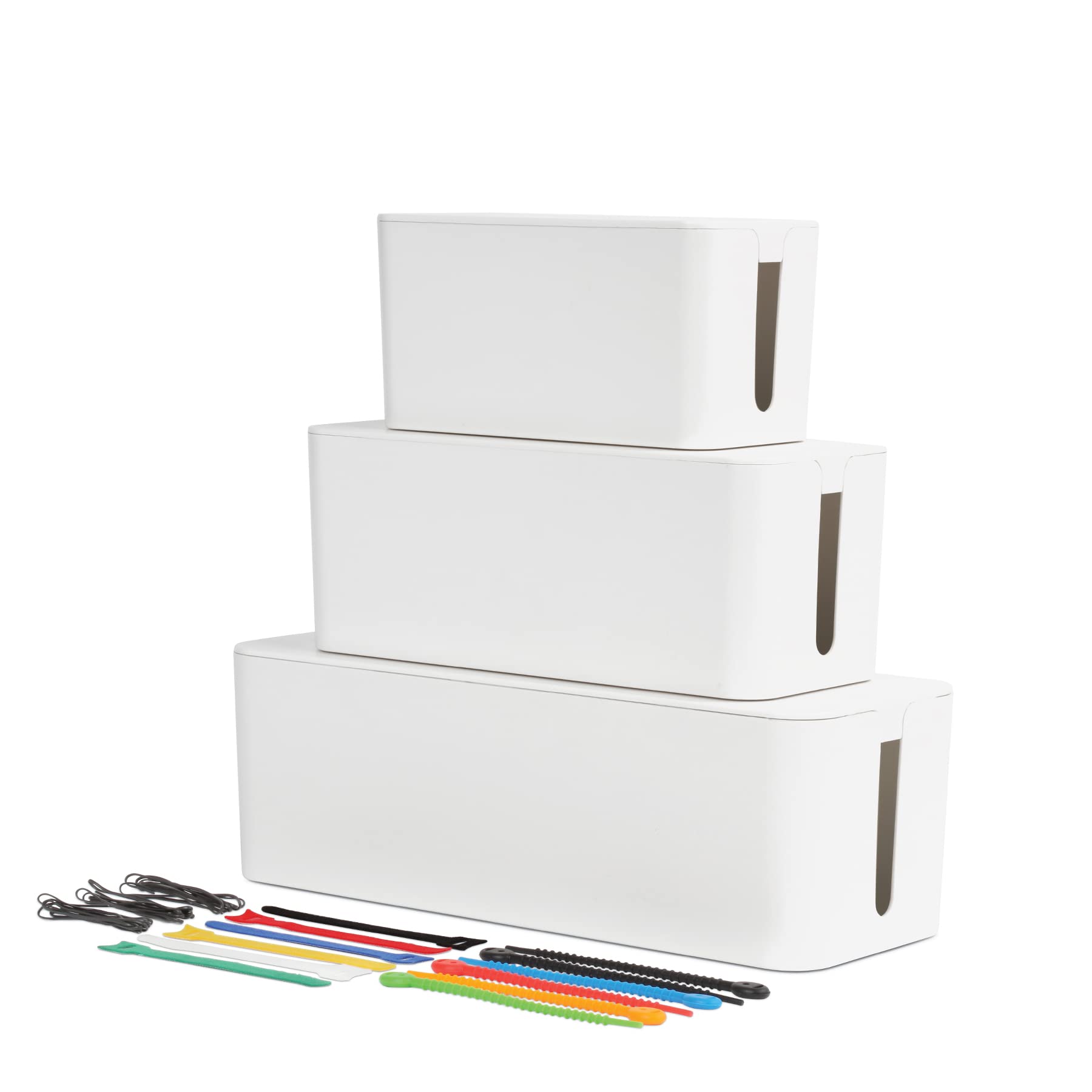 White Cable Management Boxes, Set of Three Sizes