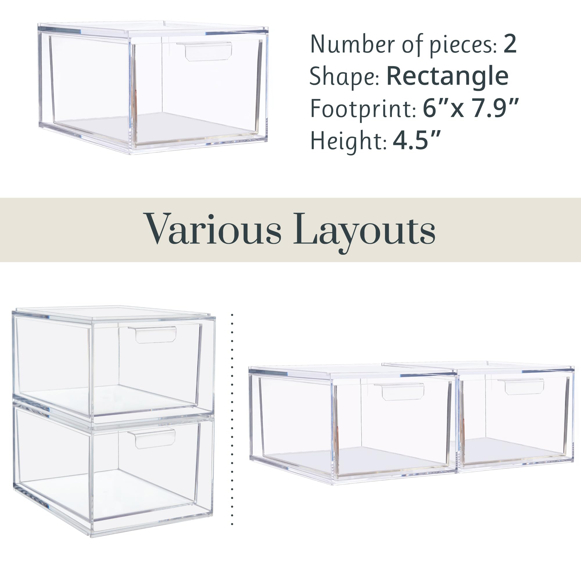 Clear Stackable Vanity Organizer Drawers